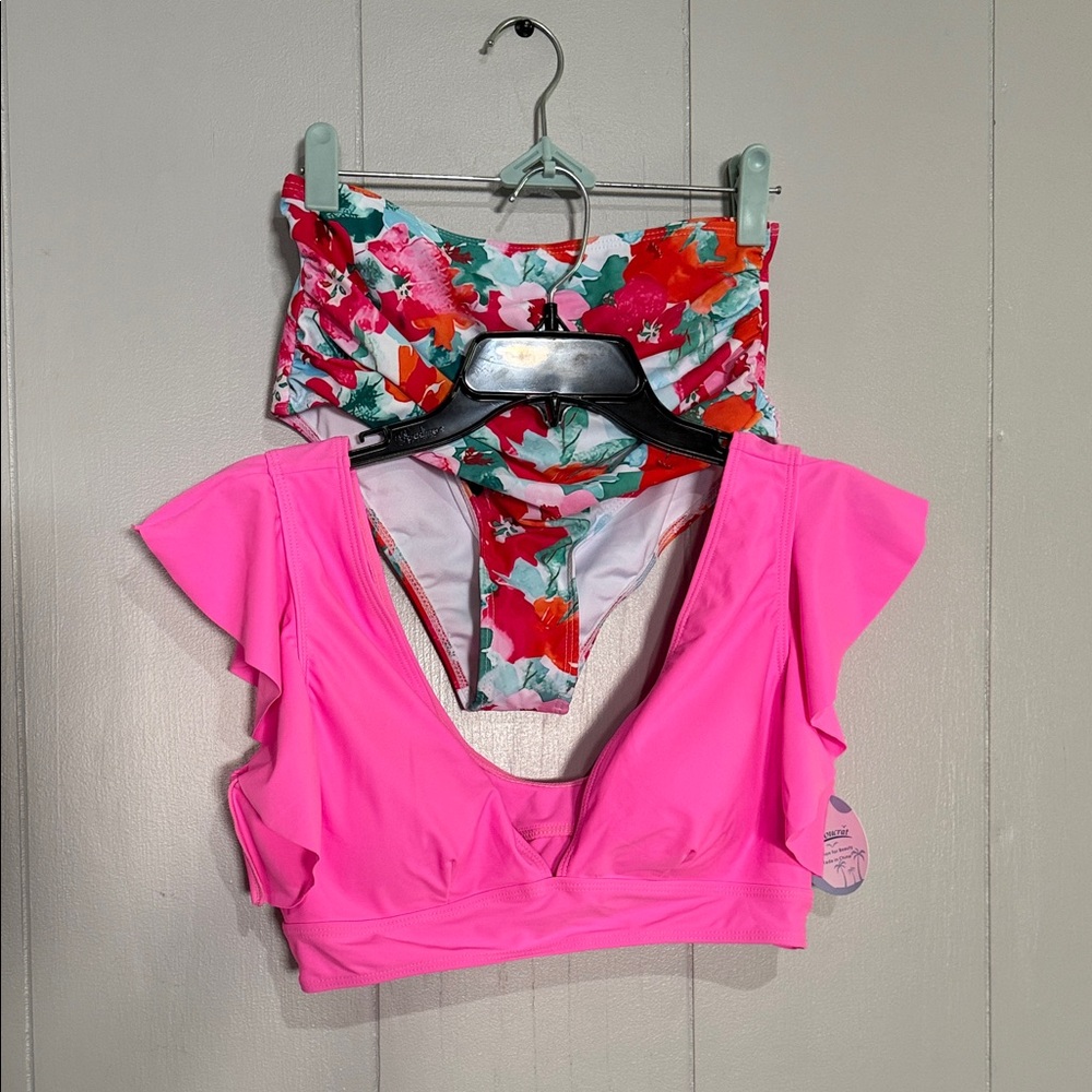 Vibrant Pink Ruffled 2 piece swimsuit